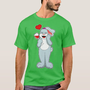 Rabbit with Glass of Wine Heart T-Shirt