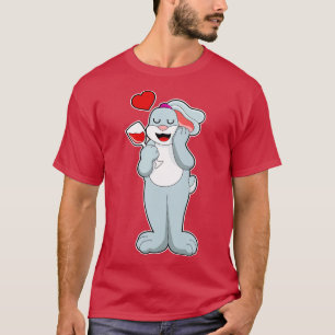 Rabbit with Glass of Wine Heart T-Shirt