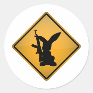 Rabbit with Gun Warning Sign Classic Round Sticker