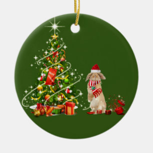 Rabbit With Hat Scafts  Christmas Ceramic Tree Decoration