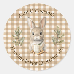Rabbit with Mug Brown Gingham Hot Cocoa Mix Label