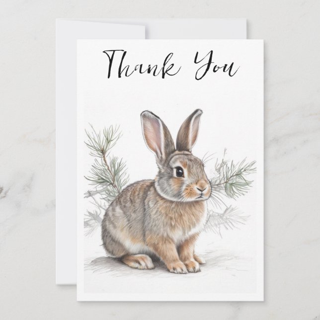 Rabbit with Pine  Wildlife Thank You Card (Front)