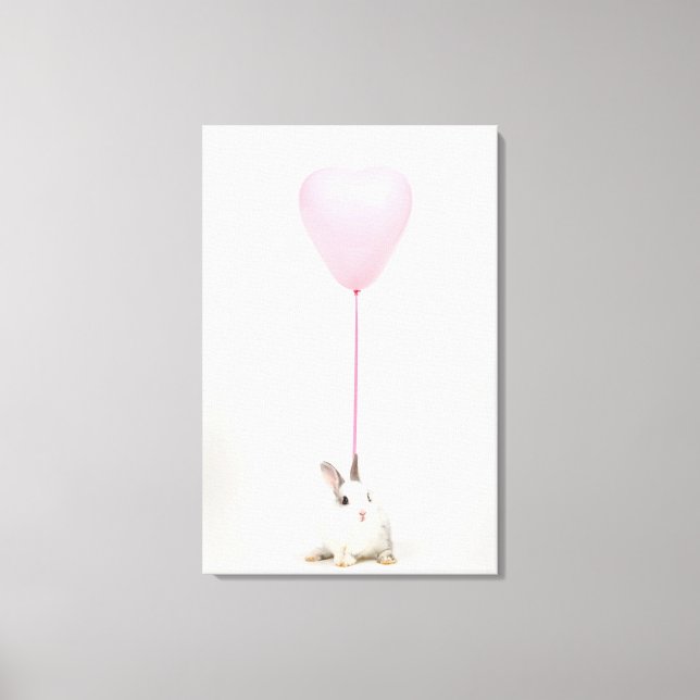 Rabbit With Pink Balloon Canvas Print (Front)