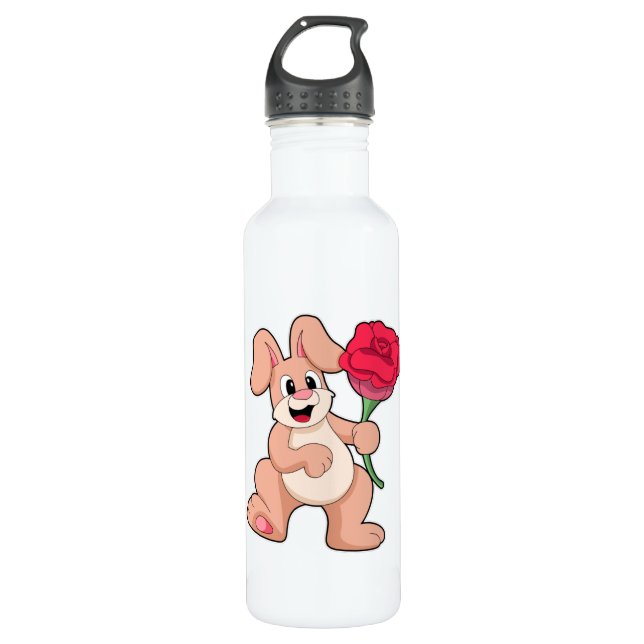 Rabbit with red Rose 710 Ml Water Bottle (Front)