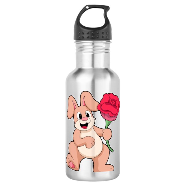 Rabbit with red Rose 710 Ml Water Bottle (Front)
