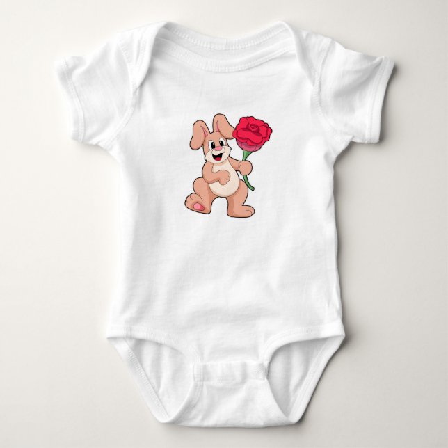Rabbit with red Rose Baby Bodysuit (Front)