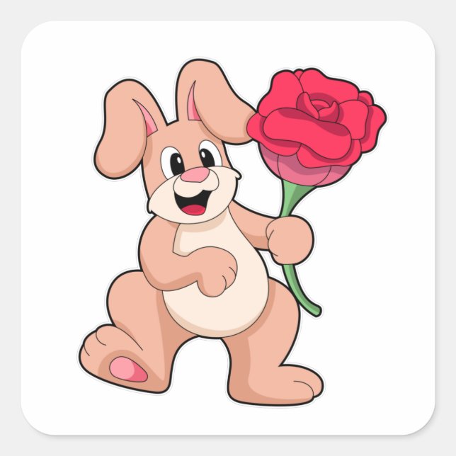 Rabbit with red Rose Square Sticker (Front)