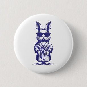 Rabbit With Robe And Sungles Blue Retro Easter Bun 6 Cm Round Badge