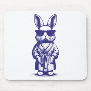 Rabbit With Robe And Sungles Blue Retro Easter Bun Mouse Mat