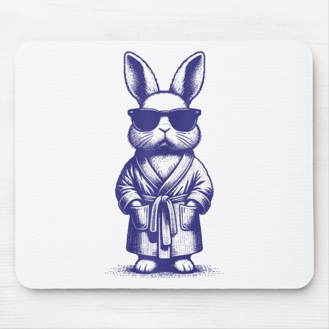 Rabbit With Robe And Sungles Blue Retro Easter Bun Mouse Mat (Front)