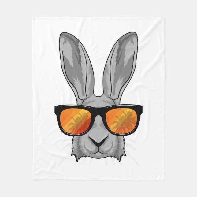 Rabbit with Sunglasses Fleece Blanket (Front)