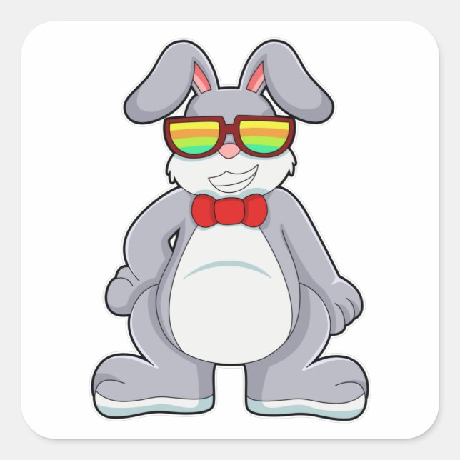 Rabbit with Sunglasses & Tie Square Sticker (Front)