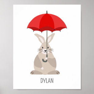 Rabbit with umbrella custom name nursery wall art