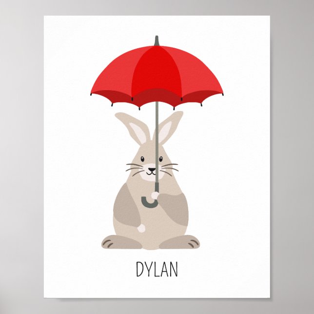 Rabbit with umbrella custom name nursery wall art  (Front)