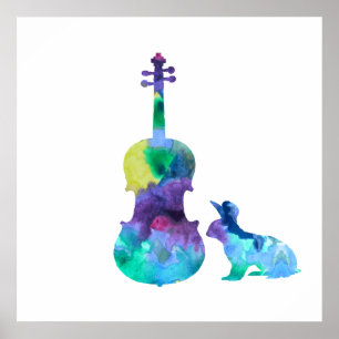 Rabbit with viola art poster