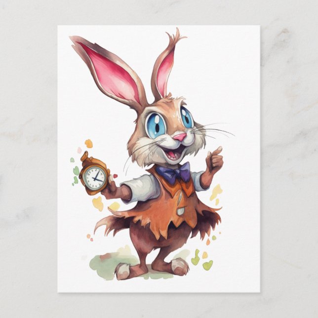 Rabbit with Watch Postcard (Front)