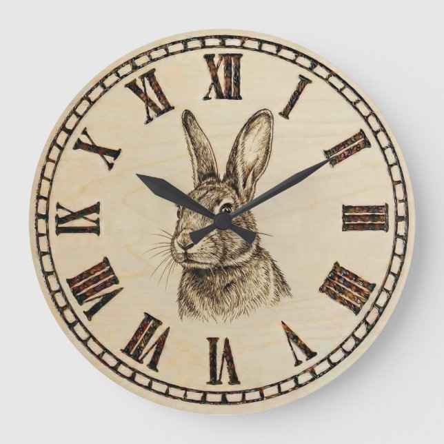 Rabbit Wooden Wall Clock (Front)