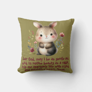 Rabbit Woodland Kids Christian Prayer on Green Cushion