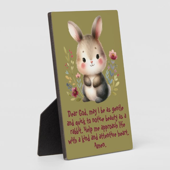 Rabbit Woodland Kids Christian Prayer on Green | Plaque (Side)