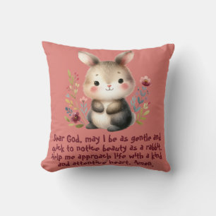 Rabbit Woodland Kids Christian Prayer on Pink Cushion