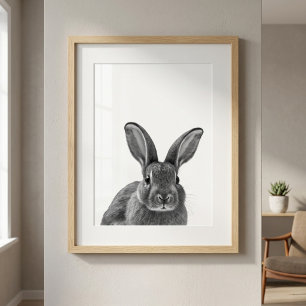 Rabbit  Woodland Modern Portrait black white   Poster