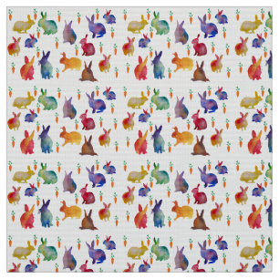 Rabbits and carrots watercolo art Fabric