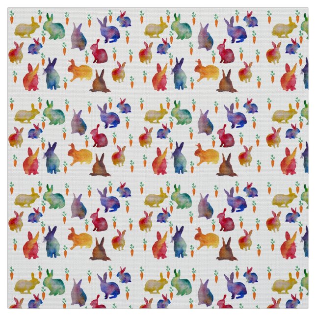 Rabbits and carrots  watercolo art Fabric (Swatch)