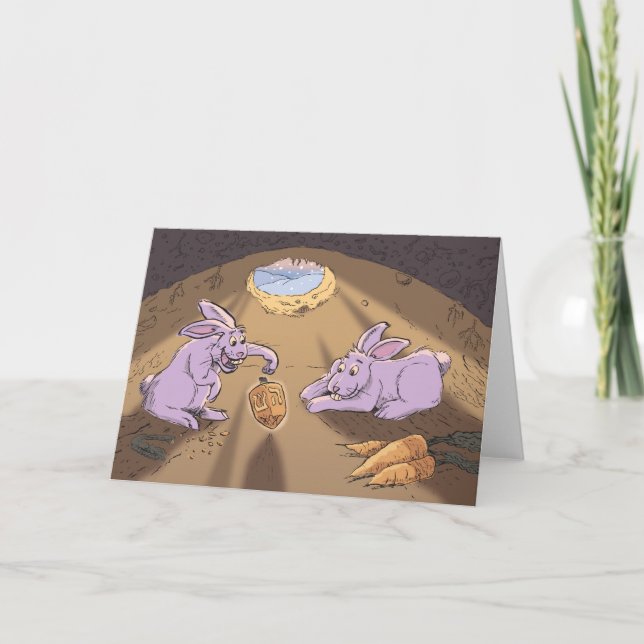 rabbits and dreidel HR Holiday Card (Front)