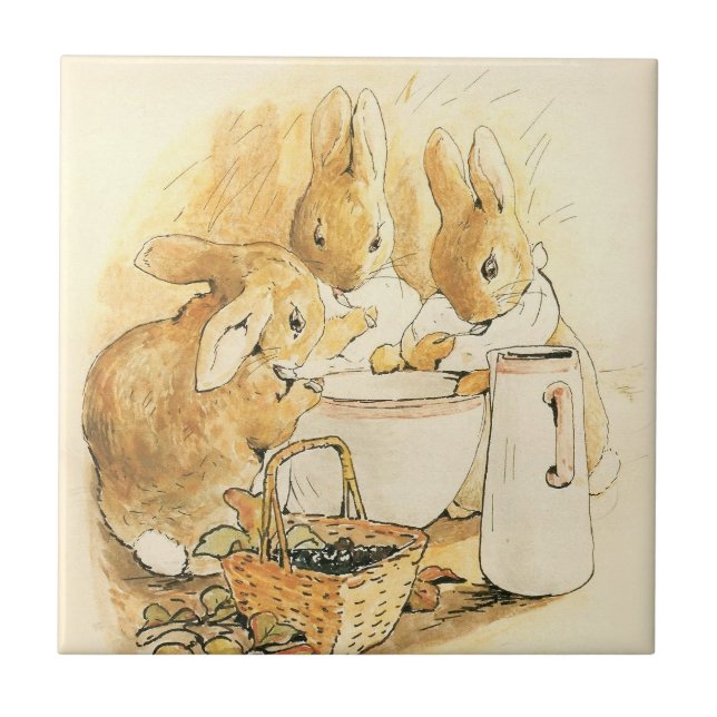 Rabbits and Milk Pudding by Beatrix Potter Tile (Front)