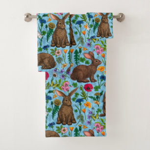 Rabbits and wildflowers bath towel set