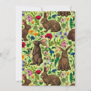 Rabbits and wildflowers on honeydew green