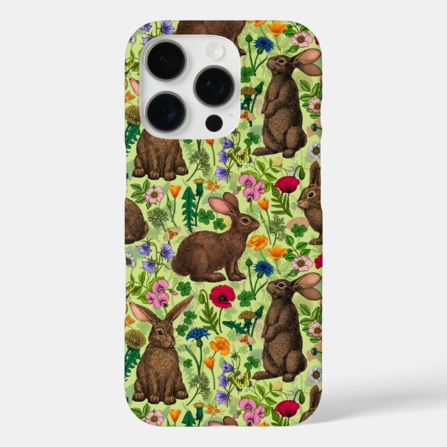 Rabbits and wildflowers on honeydew green Case-Mate iPhone case (Back)