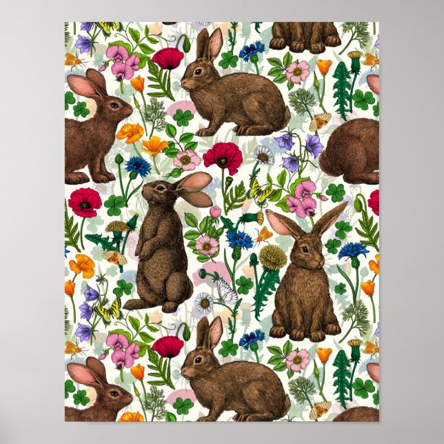 Rabbits and wildflowers poster (Front)