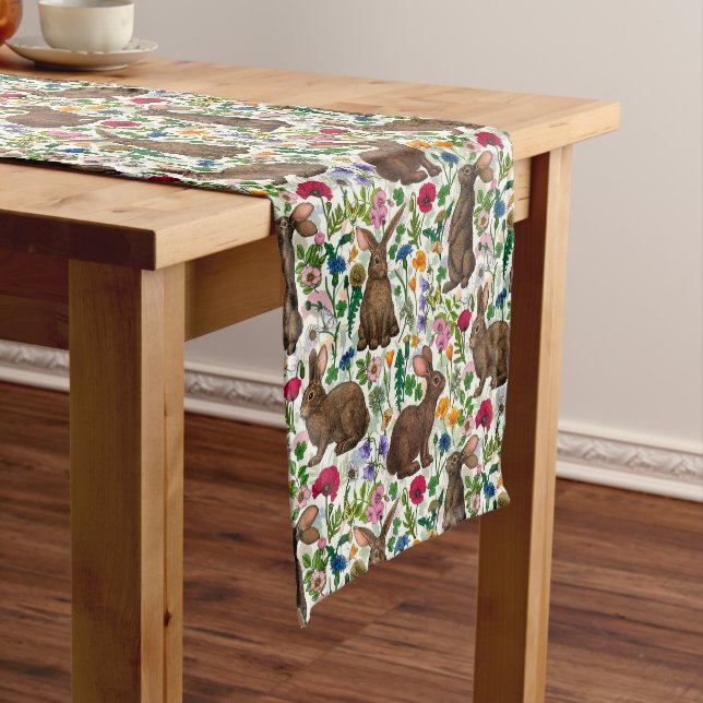 Rabbits and wildflowers short table runner (In Situ)