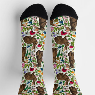 Rabbits and wildflowers socks