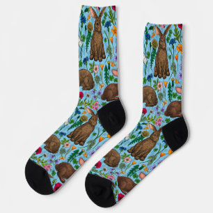 Rabbits and wildflowers socks