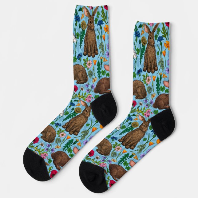Rabbits and wildflowers socks (Left)