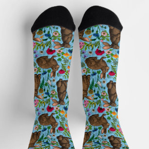 Rabbits and wildflowers socks