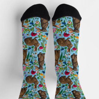 Rabbits and wildflowers socks