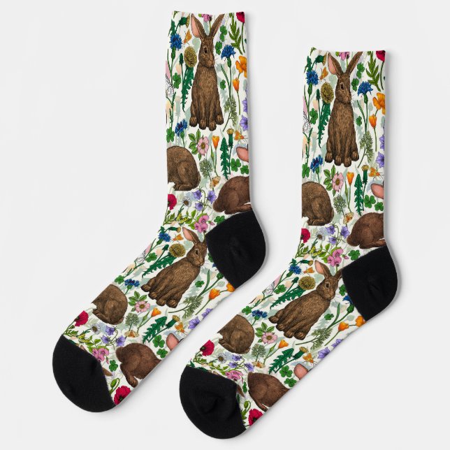 Rabbits and wildflowers socks (Left)