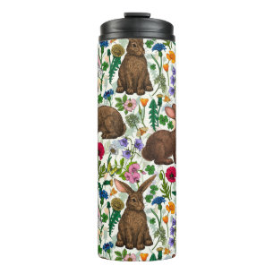 Rabbits and wildflowers thermal tumbler