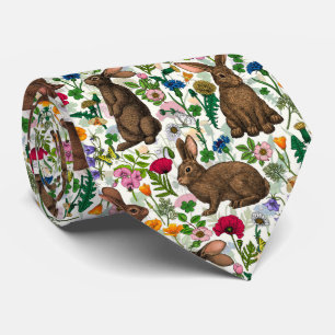 Rabbits and wildflowers tie