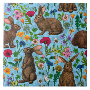 Rabbits and wildflowers tile