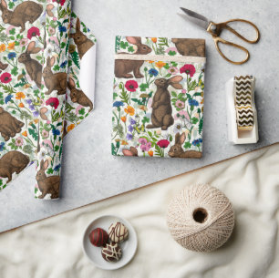 Rabbits and wildflowers wrapping paper