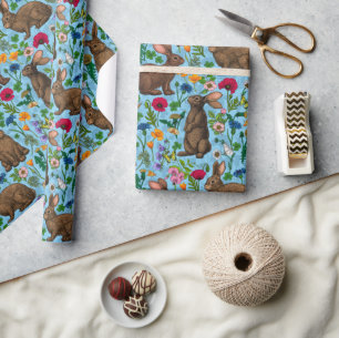 Rabbits and wildflowers wrapping paper