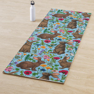 Rabbits and wildflowers yoga mat