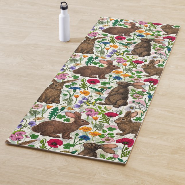 Rabbits and wildflowers yoga mat (In Situ)