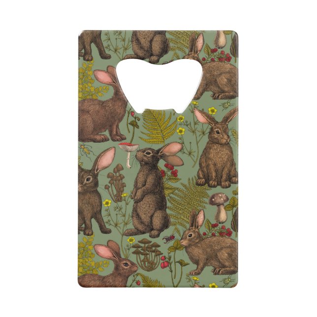 Rabbits and woodland flo Credit Card Bottle Opener (Front)