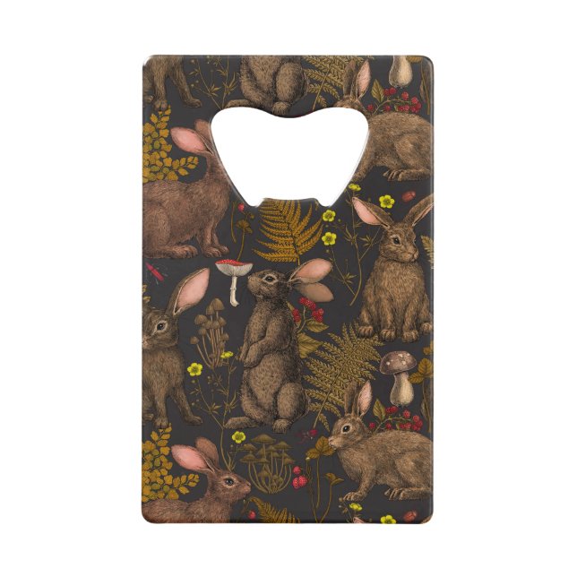 Rabbits and woodland flo Credit Card Bottle Opener (Front)