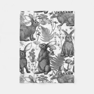 Rabbits and woodland flora2 Fleece Blanket